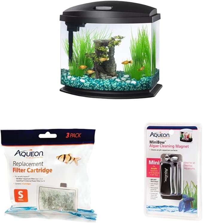 Aqueon LED MiniBow Aquarium Kit, Black, 5 Gallon Bundle