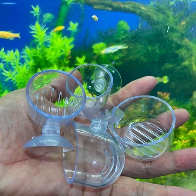 4Pcs Aquarium Plant Pot, Glass Fish Tank Planter with Suction Cups, Plants Holder Decoration Cup
