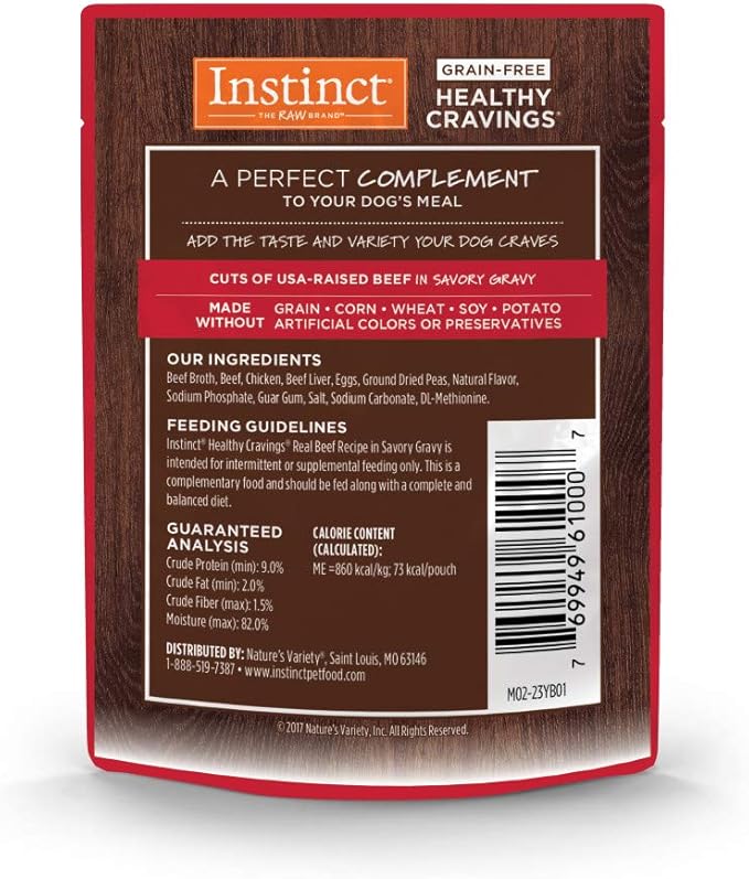 Instinct Healthy Cravings Natural Wet Dog Food Topper, Grain Free Recipe - Real Beef, 3 oz. Pouches (Pack of 24)