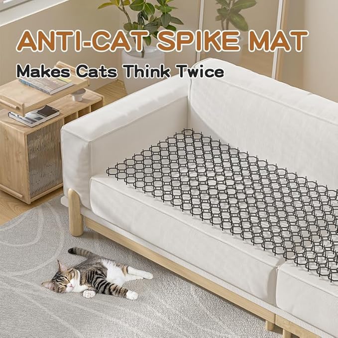 Anti-Cat Spike Mat, Pet Training Deterrent Mat for Furniture Protection, Black Plastic Grid, Indoor Couch Bed Sofa Defense System 16.14 * 13.8 inches 10-Pack