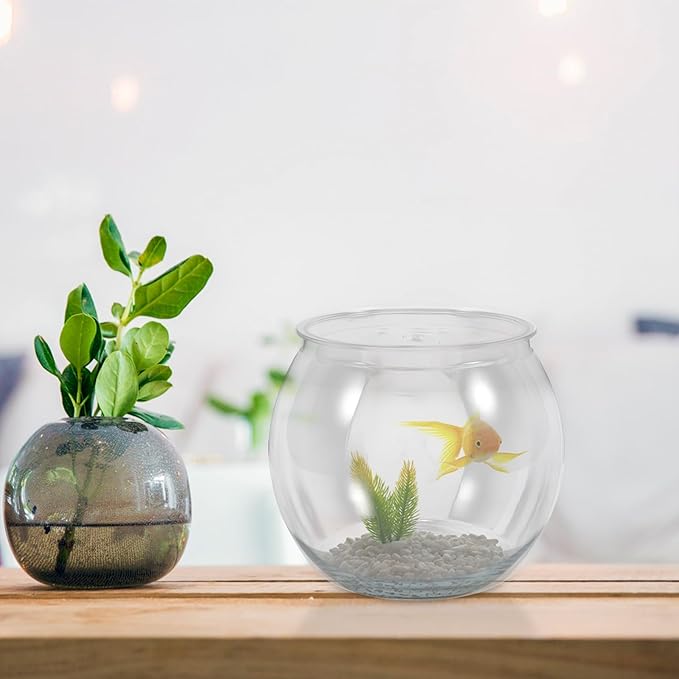 Fish Tank Small Glass Fish Bowl Plastic Aquarium Goldfish Tank Desktop Turtle Tank Goldfish Bowl Micro Landscape Decoration for Home Office Table Decor 16.5x16.5cm Bubble Bowl