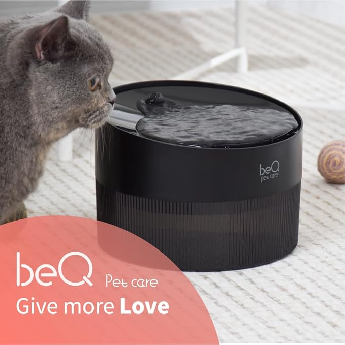 beQ Cat Water Fountain,2.5L/84oz Indoor Ultra-Quiet Pet Water Dispenser, BPA Free, Visible Water Level, Suitable for Cats, Small Dogs, and Other Pets, with Large Size Filter