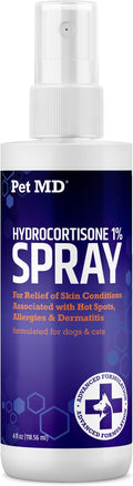 Pet MD Hydrocortisone Spray for Dogs, Cats, Horses - Itch Relief Spray & Hot Spot Treatment for Dogs, Irritated Dry Itchy Skin, Allergies, and Dermatitis - Reduces Topical Inflammation - 4 oz