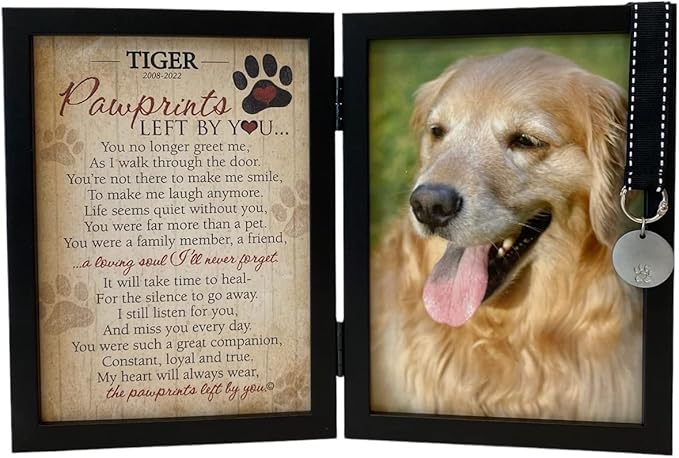 Pawprints Pet Memorial Frame with Pawprints Left by You Poem - Touching Dog Sympathy Gift for Pet Loss Remembrance (Personalized Poem Art with Tag)