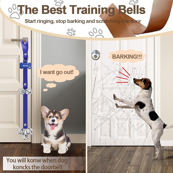 Leather Dog Bells, Puppy Potty Training Bell Dog Doorbell Potty Train Dog Bell for Potty Training Door Bells for Dogs to Ring to Go Outside Jingle Bells (Leather Navy 1PCS)