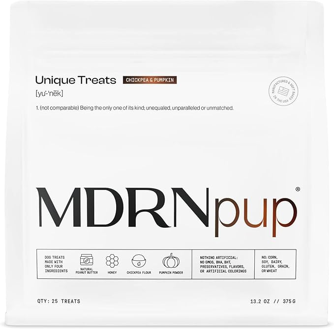 MDRNpup® Unique Dog Treats, Human Grade and All-Natural, Only Four Ingredients, High Protein - Amino Acids, Nothing Artificial, Soft Baked in The USA (13.2 Ounce, Chickpea & Pumpkin)
