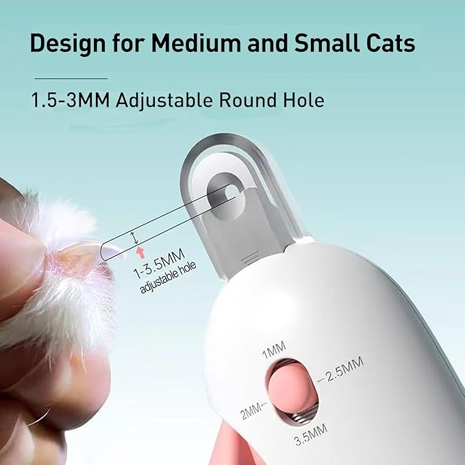 Cat Nail Clipper | Cat Nail Trimmer with Clipping Debris Storage, Adjustable Sizes, Hidden Nail File, Round Hole Blade for Injury-Free Grooming Tool for Pets, Pink
