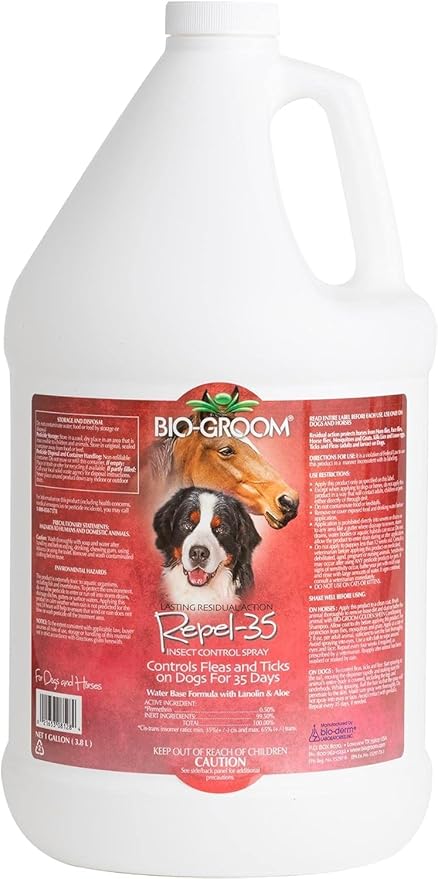 Bio-Groom Repel-35 Flea & Tick Dog Spray - Flea and Tick Prevention Treatment for Dogs, Cruelty-Free, Made in USA, Natural Repellent, Fly Spray for Horses - 1 Gallon