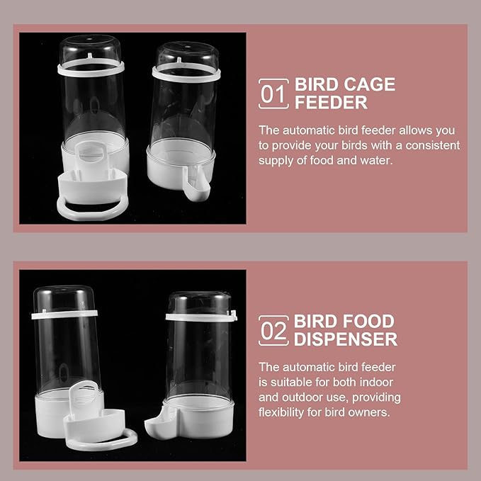 2pcs Automatic Bird Food and Water Dispensers for Cage, Small Parakeet Feeder with Gravity Feed, Pet Bird Feeding Watering Supplies for Indoor and Outdoor Use