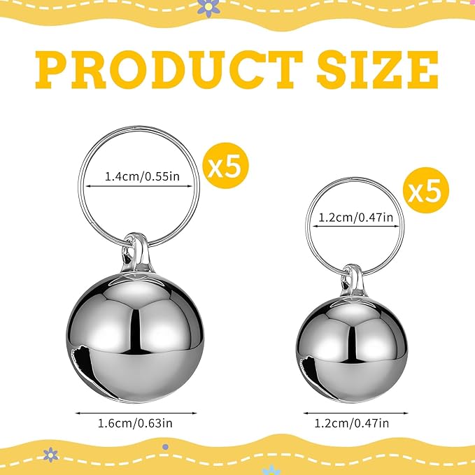 10 Pack Silver Dog Bell, Pet Bells Collar Bells for Small Dogs Cat Collar Charm Hanging Ring Decoration Pet Pendant Accessories Anti-Lost Training Bell DIY Crafts for Pets Daily Use (2 Sizes)
