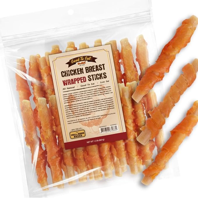Gootoe Dog Treats, All Natural, Low Fat, Premium Training Chews, Healthy & Easily Digestible, Treat and Train, Chicken Breast Wrapped Sticks,1.5lb