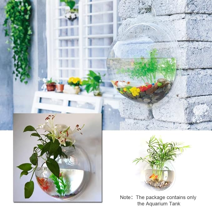 Wall Fish Bowl, Small Hanging Goldfish Fish Tanks, Clear Acrylic Betta Fish Tank, for Aquarium Wall Plant Pot Decoration Planter Flower