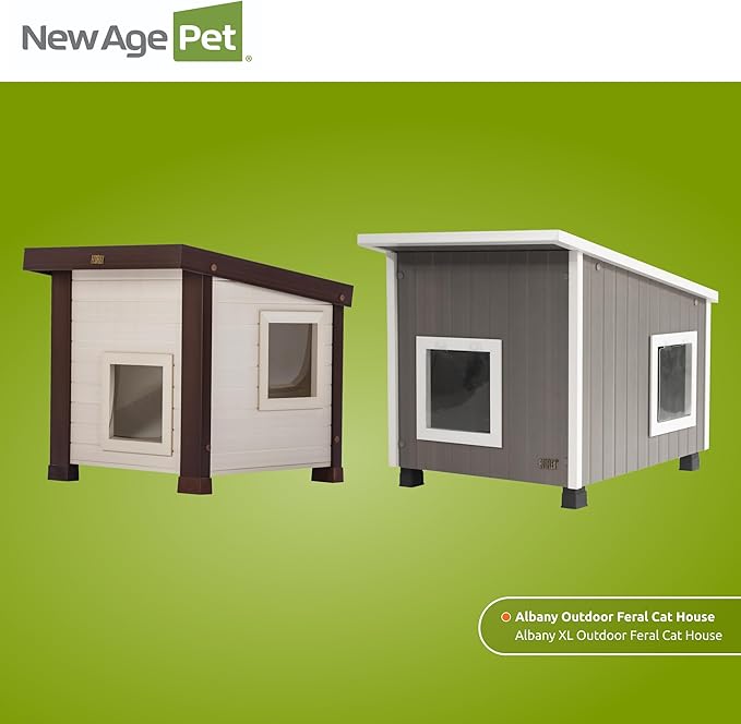New Age Pet ECOFLEX Albany Outdoor Cat House, Weather‑Resistant, Dual Door Flaps, 21" W x 20" H
