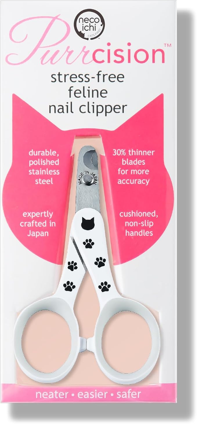 NecoIchi - Purrcision Feline Nail Clippers | Ultra-Sharp Cat Nail Clipper for Safe & Precise Trimming | Stainless Steel Blades, Cat Nail Trimmer, Ideal for Indoor Cats (White)