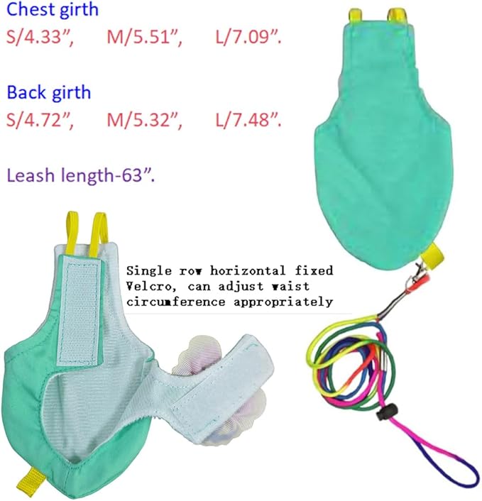Escape-Proof Parrot Harness & Leash Set with Diaper - Adjustable Flight Suit with Bow & Safety Cord for Conures, African Grey, Parakeets, Doves (Yellow-M)
