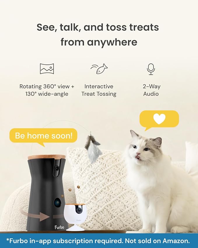 Furbo 360° Cat Camera + Mini [New Subscription Required at Setup] 2-Camera Bundle Nanny Pro Subscription: Cat Safety & Home Security Alerts, Pet Camera with Speaker, Phone App & Night Vision