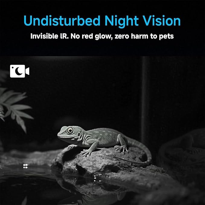2K HD Aquarium & Terrarium WiFi Pet Camera, Aquarium Camera, 140° Wide-Angle Anti-Glare & Anti-Reflection, AI Motion Detection, AI-Powered Detection, Two-Way Audio for Fish Reptiles (Black+128G)