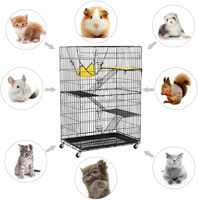 Yaheetech Large 49" Mobile Cat Cage with Hammock, Lightweight Travel-Friendly Foldable Enclosure for Cats and Kittens, Indoor/Outdoor Use with Tray