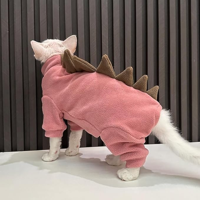 Sphynx cat Clothes, Dinosaur Costume, Hairless Cats Warm Clothes for Cornish Rex and Devon Rex (Red, L(5.5-8lbs))