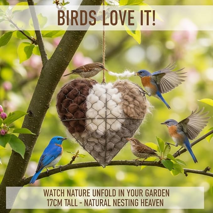 Handmade Fiber Bird Nesting Heart & Bird Nesting Material – Natural Filler for Bird Nest, Hummingbird Houses & Outdoor Shelters | Premium Bird Cage Accessories & Nesting Supplies