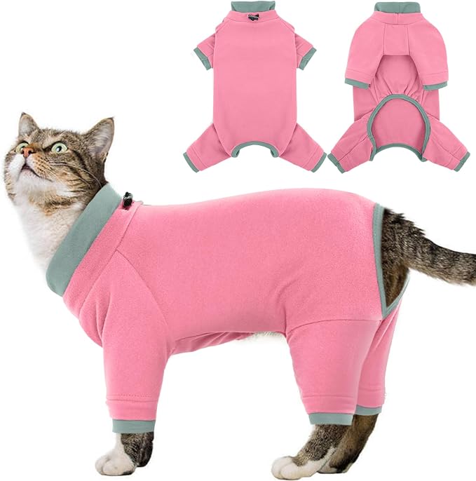 Sticky Cat Clothes Stretchy, Sphynx Hairless Sweater & Pajamas for Cats only, Soft Cat Onesie for Cats After Surgery Female Male & Hair Loss Prevention, Pink L