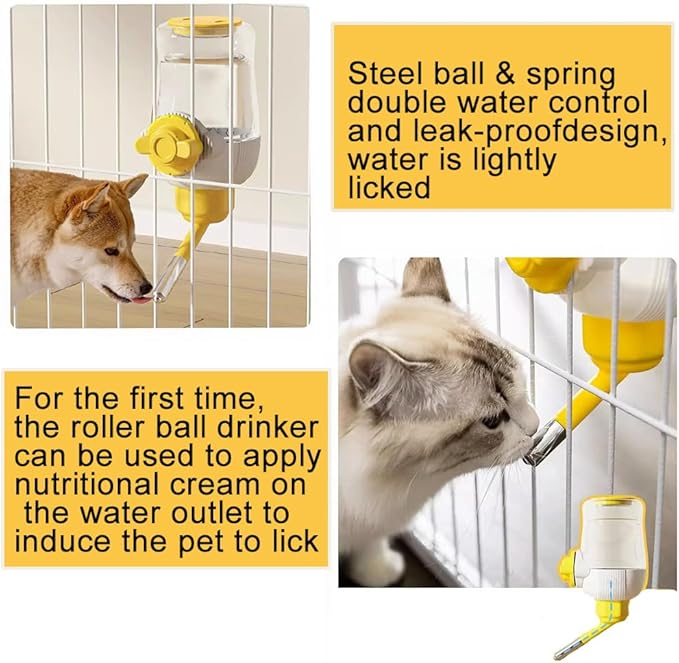 Pet Dog Cat Hanging Automatic Feeders Drinking Bowls, Auto Gravity Rabbits Feeder No Drip Water Set, Cage Pet Feeding Bowls Dispenser for Cats Dogs Puppy, Rabbit (Blue-Pink)