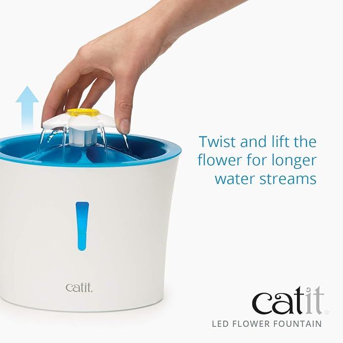 Catit LED Flower Fountain with Triple Action Filter, Cat Drinking Water Fountain, 3 L