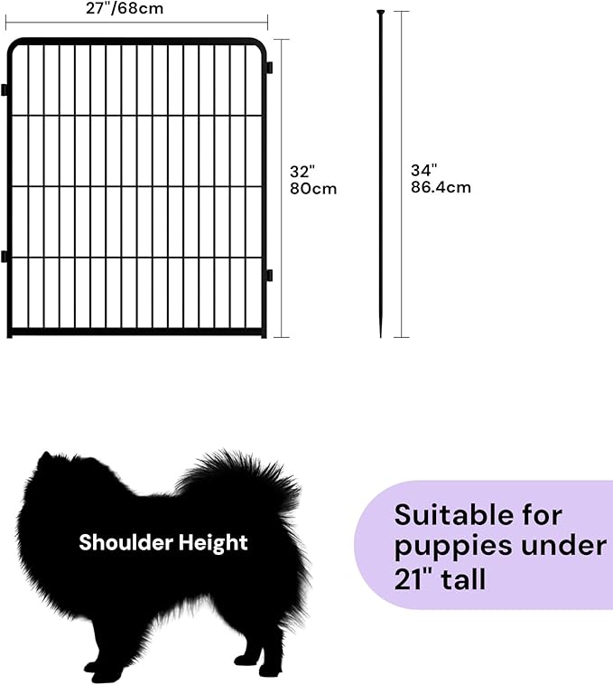 SunsGrove Dog Playpen for Outdoor, Heavy Duty 32 Inch 2 Panels Play Pen for Small and Medium Dogs, Free and Safe Play Dog Fence, Black