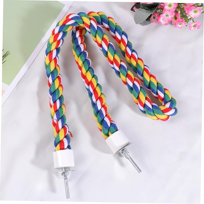 Bird Rope Perch, Colorful Parrot Cotton Rope Bird Perch Stand Climbing Toys Pet Parrot Chewing Toy for Parrots Cockatiels Parakeets Budgie Cages