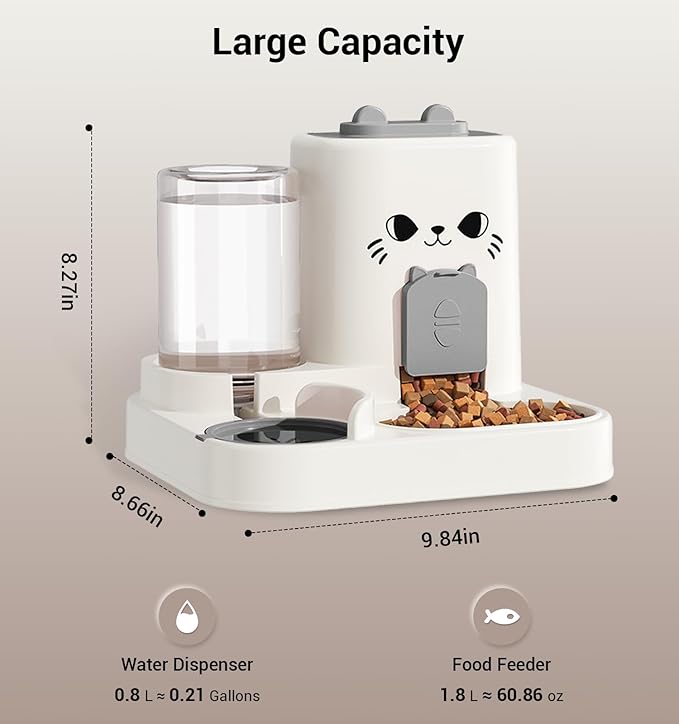 Gravity Cat Feeder, 2-in-1 Gravity Cat Food and Water Dispenser, Small Food Water Dispenser Set with Funny Cat Stick for Small Pets Cats Dogs Puppy Kitten, Easy to Clean