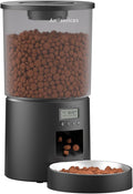 Automatic Cat Feeder 4.2L Cats,6 Meals/Day,Dual Power Portion Control Feeder,Dry Pet Food Auto Dispenser,Timer Setting,10S Voice Record (Transparent Black, Stainless Steel 2 Bowls)