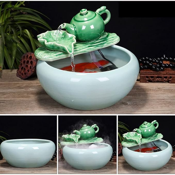 Fish Tabk Aquarium Fish Tankchinese Style Ceramic Flow Water Fountain Office Living Room Table Top Fish Culture Bowl Aquarium Starter Kits Cool Fish Tank(B,37cm)