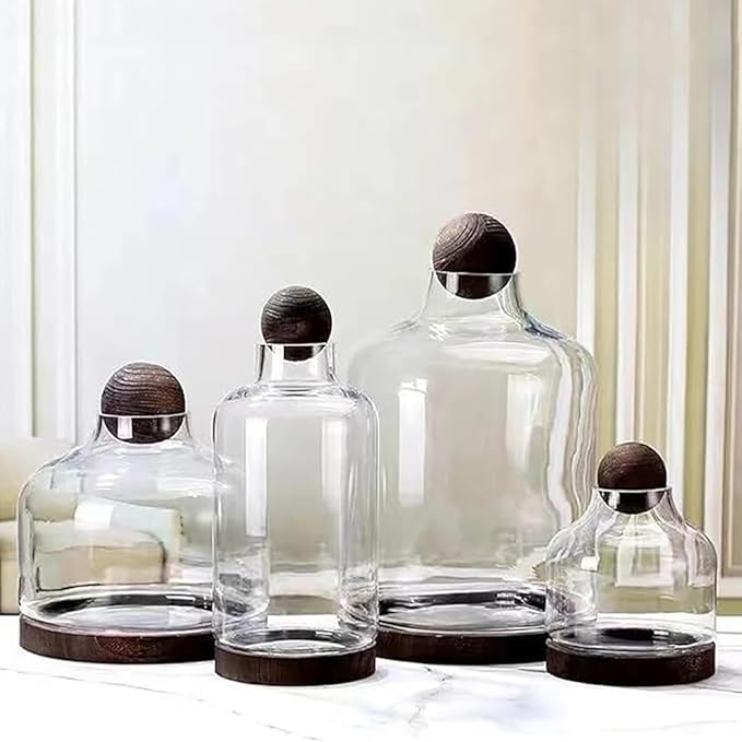 Glass Aquarium, Miniature Landscape Terrarium Glass Fish Tank with Wooden Base, Modern Betta Fish Tank, Small Aquarium for Home and Office Decoration,XXL