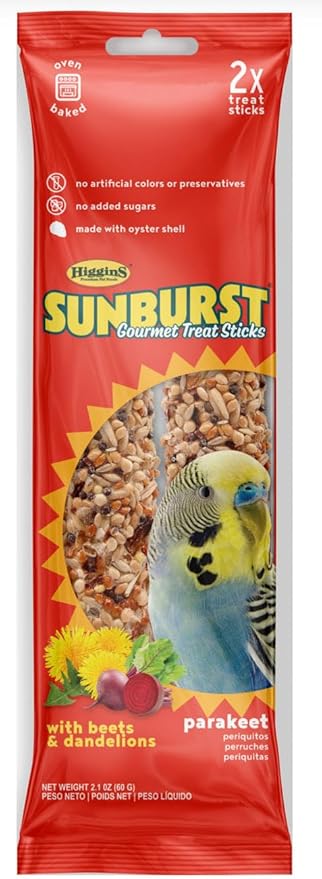Higgins Sunburst Gourmet Avian Treat Stick for Parakeets. Beets & Dandelions 2pk. 2.1oz