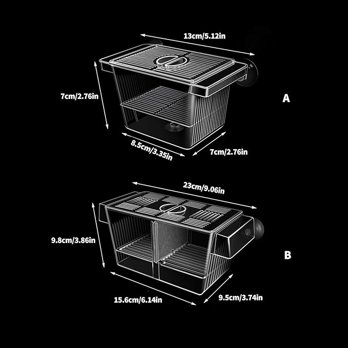 Multiuse Fish Isolation Container Breeding Incubator with Suction Cup 2 Dividers for Aggressive Newborns 2PCS Breeding Tanks