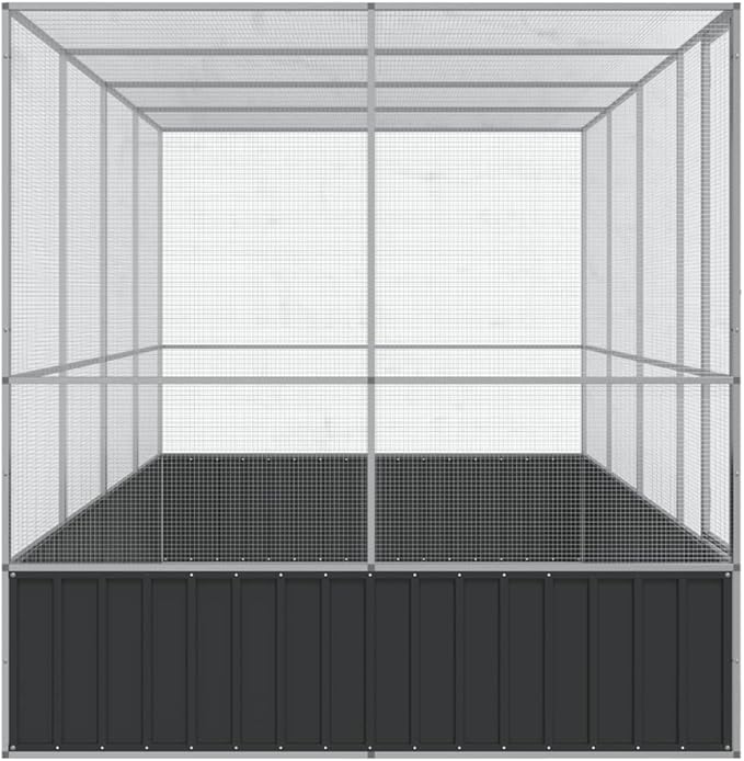 vidaXL Aviary with Extension - Galvanized Steel Bird Cage 164.6"x81.5"x83.5", Large Parrot/Budgie Cage in Silver with Lockable Door, Suitable for Rabbits, Ducks, Chickens