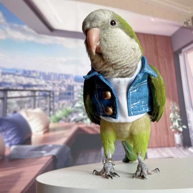 Bird Costume Bird Diaper Flight Suit Bird Jeans Fake Two Pieces Bird Clothes Cosplay Photo Prop for Parrots Lovebird Parakeet Cockatiel Small Animals Apparel (with Diaper,Necked Parakeet)
