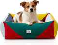 Washable Rectangle Dog Bed with Removable Cover, Color-Block Gingham Cotton Pet Sofa, Breathable Scratch Resistant Dog Bed, Medium