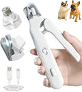 2-in-1 Dog Nail Clipper & Nail Grinder with 2 LED Lights Splash Guard for Large Medium Small Cats Dogs Pets Paw Trimmer Claw Grinders USB Rechargeable White
