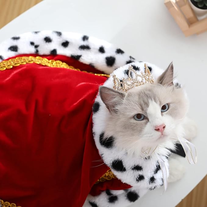 Lovelyshop pet Serial Lux Fur Red Cat Dog Cloak for Halloween Costumes, King Queen Prince and Princess Cosplay- S