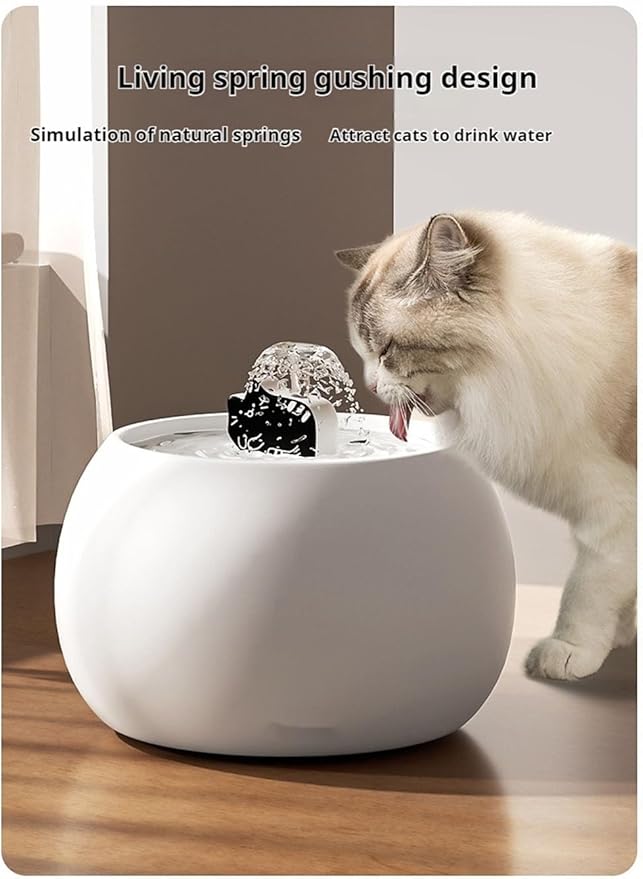 Ceramic Cat Water Fountain -50oz/1.5L Cat Fountain for Drinking- Pet Water Fountain for Cats Indoor - Automatic Water Dispenser Bowl - Cat Feeding & Watering Supplies for Small Dog，Black
