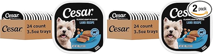 Cesar Classic Loaf in Sauce Adult Wet Dog Food Lamb Recipe, 3.5 oz Easy Peel Trays, 24 Count (Pack of 2)