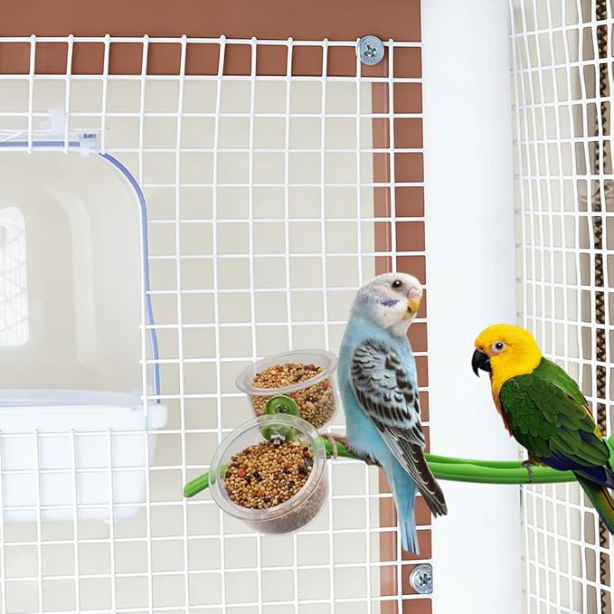 2 Pack Bird Feeding Cup Plastic Feeder with Clamp Holder for Small Size Birds Parakeet African Greys Conure Cockatiels Budgies Chinchilla