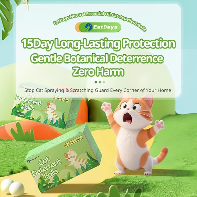12 cat Repellent Balls Long-Lasting pet Repellent that Permanently Keeps Cats Away from Yards, Gardens, lawns, and Furniture, for Both Indoor and Outdoor use.