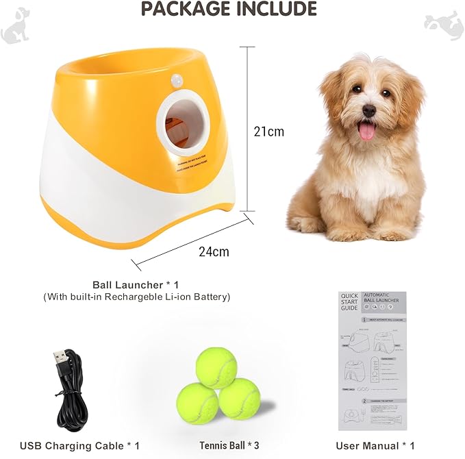 Automatic Dog Ball Thrower with 3 Interactive Tennis Balls, Electric Pet Dog Ball Launcher Interactive Dog Toy,Adjustable Distance Settings for Indoor and Outdoor Play (Orange)
