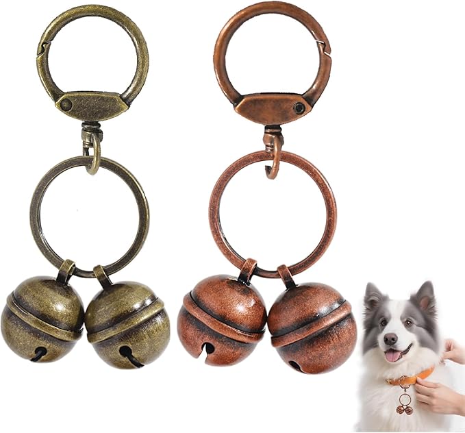 Copper Dog Bells for Collars with Quick-Release Clasp - Audible Safety Trackers for Medium to Large Dogs, Outdoor Collar Accessories(Bronze+Copper, 2-Pack)