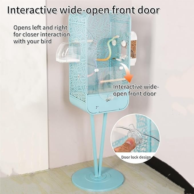 Metal Birdcage with Stand, Decorative Small Bird Cage for Parakeets, Cockatiels, Budgies, Indoor Bird Decor for Home(Pink)