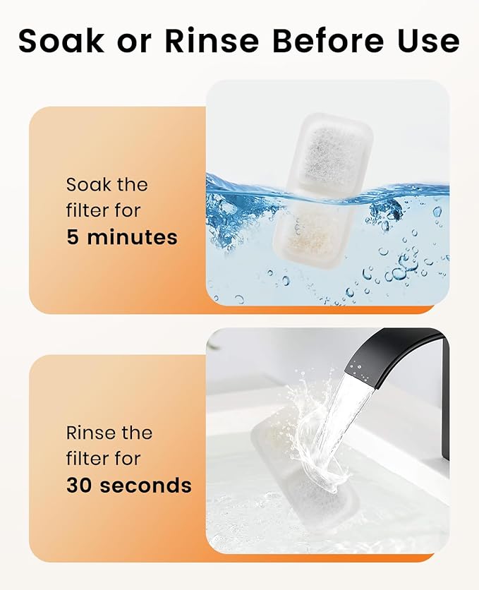 oneisall 8 Pack Replacement Filters for PWF-001 2L/67oz Cat Water Fountain Stainless Steel Water Fountain for Cats Inside, 3 Filtration System