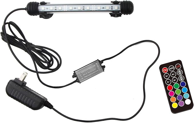 LED Aquarium Light, 7.5inch Colorful Fish Tank Light Submersible Underwater Crystal Glass LEDs Lights, 9 LEDs Beads, Brightness Adjustable Memory Function, LED Light bar Stick for Fish Tank