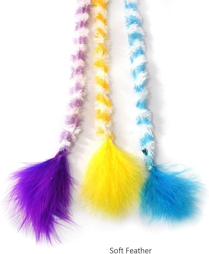 IUHKBH Cat Wand Toys 3 PCS Colorful Plush Strips Teaser Wands with Bell Interactive Cat Toys Cute Kitten Stick for All Breed Size